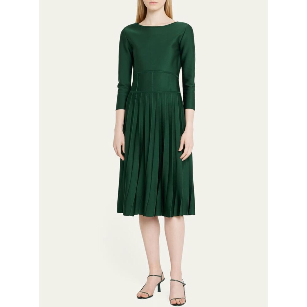 $2390 Carolina Herrera Corset-Waist Pleated Midi Dress Size: L - Picture 4 of 13